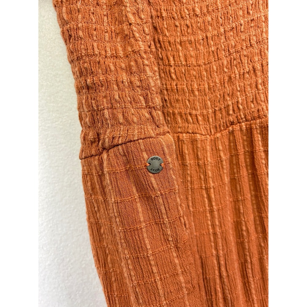 Roxy Jumpsuit Women XL Terracotta Orange Smocked Wide Leg Ruffle Strap Boho - Picture 11 of 11